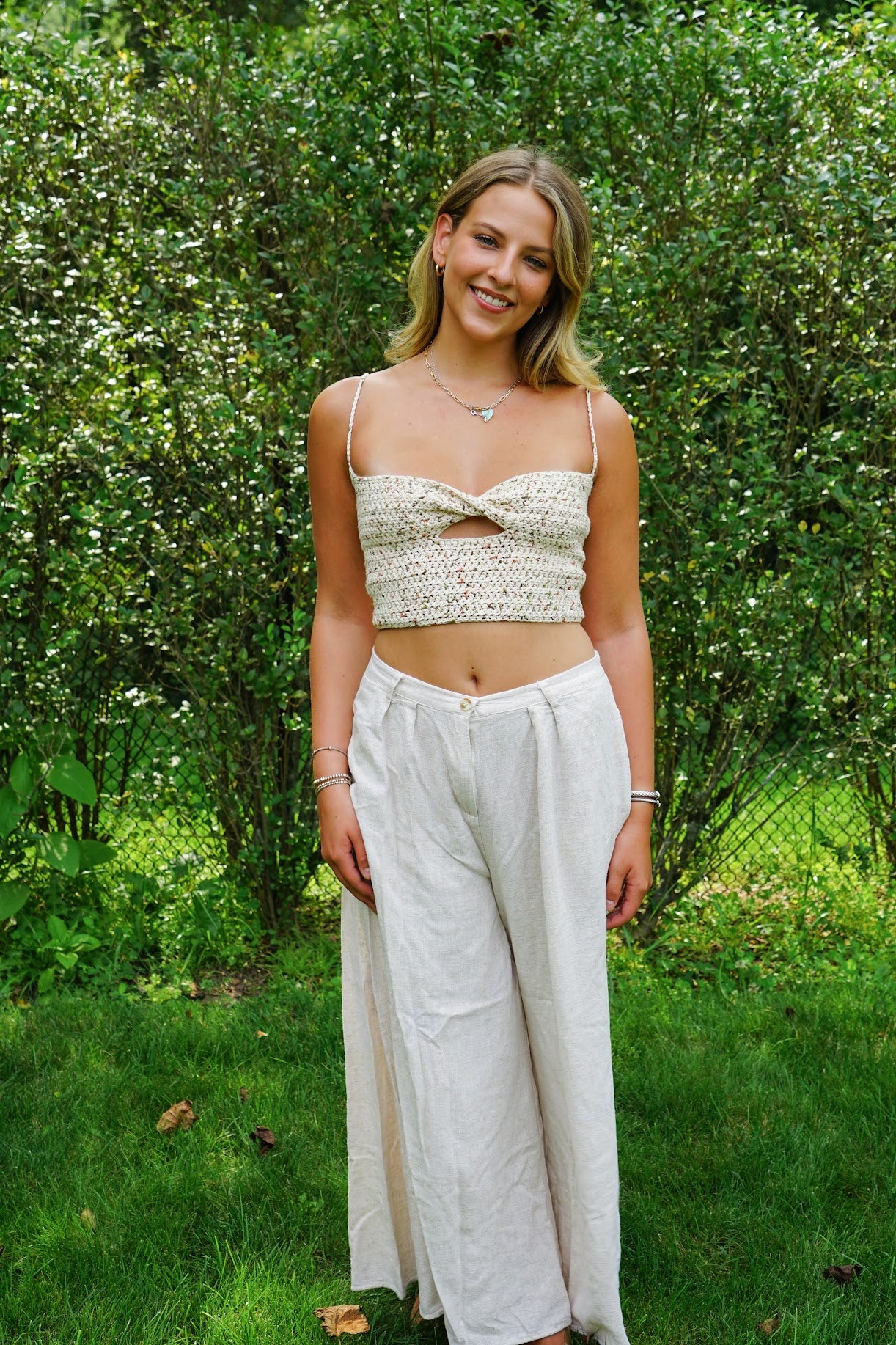 Coral and Cream Twist Top