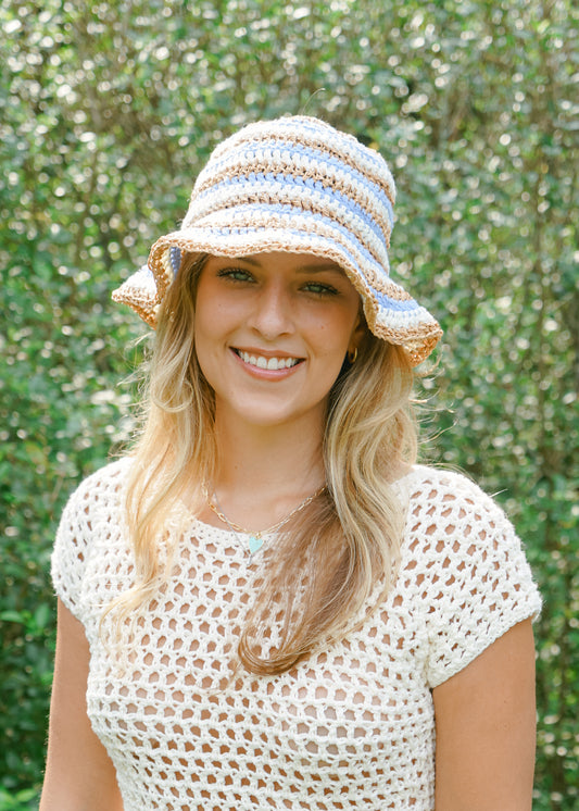 Blue Wicker Bucket Hat